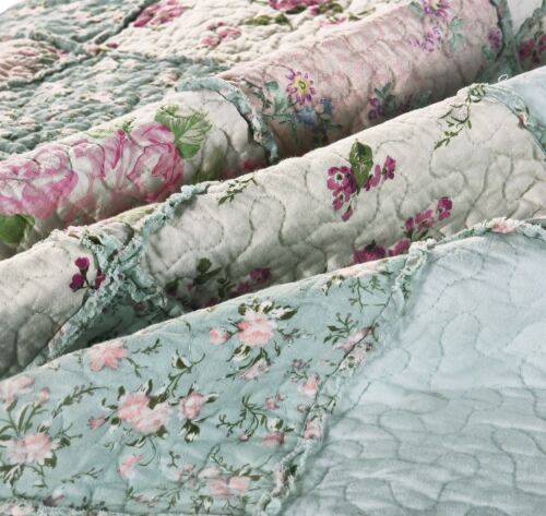 Chezmoi Collection Abbi Shabby Chic Floral Pre-Washed Cotton Patchwork Quilt Set - Bild 4 von 10