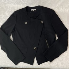 Cabi Women's Black Ponte Knit Blazer Jacket Size M Pocket Zip