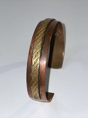 Multi Colored Genuine Copper Cuff Bracelet BOHO Vintage Aged Swirl Design E5