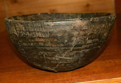 Antiguo tazón de leche de madera de tazawat tallado a mano tuareg con reparaciones tribales Malí, África - Imagen 3 de 9