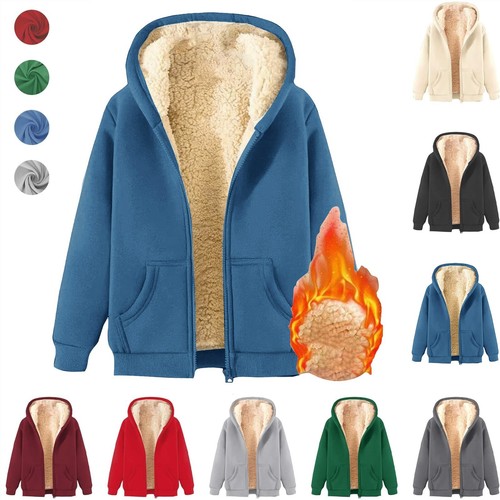 Women's Fleece Hoodie Zip Up Sherpa Lined Warm Winter Hooded Sweatshirt Jacket