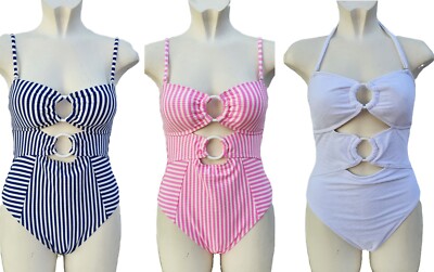 Cut out Swimsuit New Look Buckle Swimming Costume Pink Navy White Size 12 14