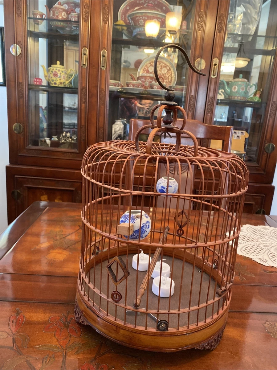 Vintage Chinese Bamboo Song Bird Bird Cage Porcelain Feed Bowls eBay