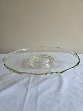 VTG Indiana Glass Clear Round Beaded Edge Footed Cake Serving Platter Stand