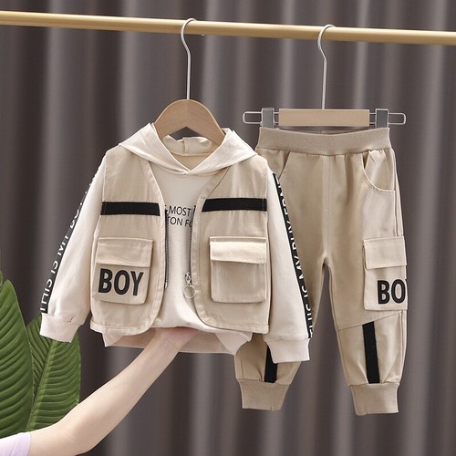 NEW BEIGE Toddler boy clothes suit 3 pieces long sleeve - Picture 2 of 2