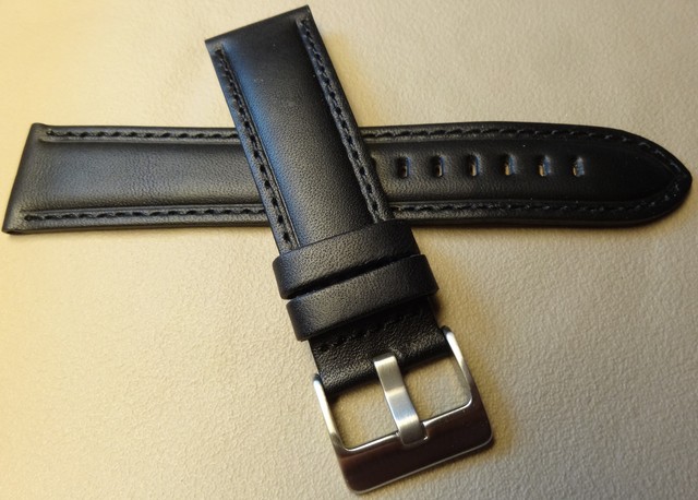 Genuine Leather Black Padded 22mm Smartwatch Watch Band Stainless Steel Buckle