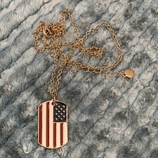 18" American Flag Dog Tag Necklace w 3" Extender
