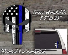 Punisher Skull American Flag Decal Sticker Sniper Blue Line LEO Police Support