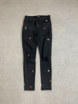 Express Women's Sz 2R Black Skinny Floral ripped Jeans