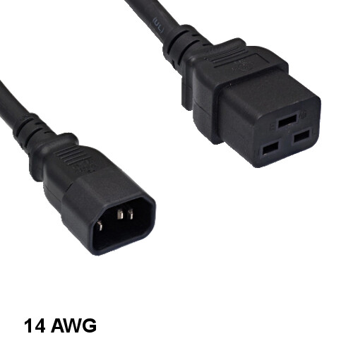 Cable de alimentación de CA Kentek 3 ft IEC-60320 C14 a C19 extensión 14 AWG 15A 250V SJT - Imagen 1 de 1