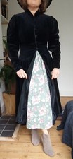 Vintage Laura Ashley Equestrian Victorian Velvet Black Coat Size 14 M L