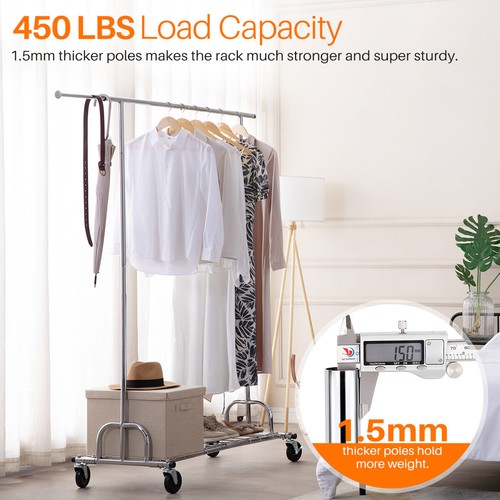 3 in 1 450lbs Collapsible Rolling Heavy Duty Clothing Garment Rack with Shelves - Picture 5 of 9