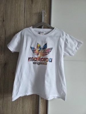 T-Shirt Kinder Gr. 122/128 weiß Mallorca Print bunt 100% Baumwolle guter Zustand