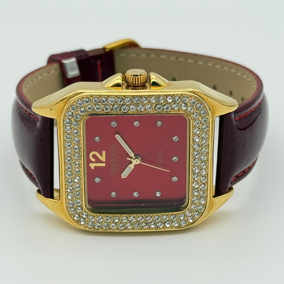 Vintage Joan Rivers Red & Gold Rhinestone Border Leather Women’s Watch Vtg LADY BUG Joan RIVERS Classics Signed Red Black Enamel  main image 3