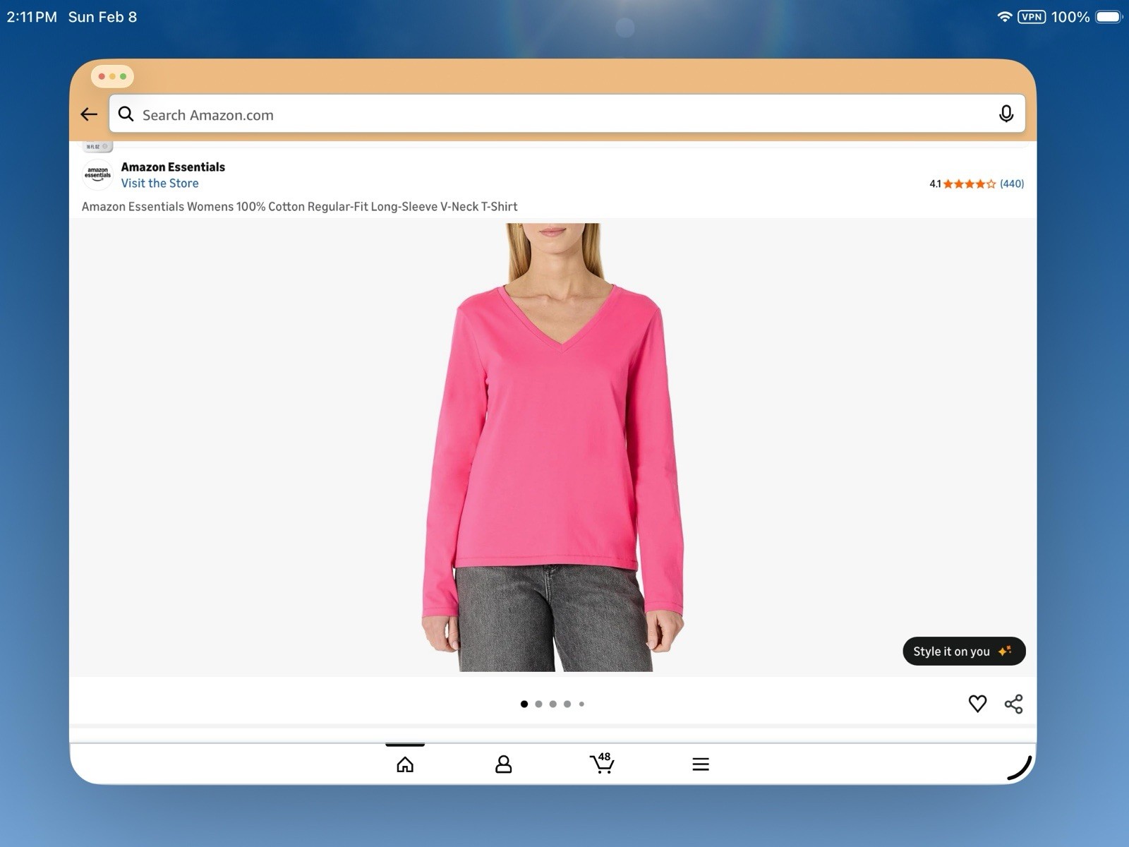 New (2)  Amazon Essentials Womens Reg Fit L/S Vneck T-shirts- Small- Pink & Grey thumbnail 3