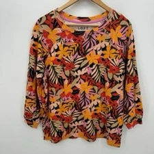 Loft Womens Tropical Sweatshirt Size M Bright Spring Career Office Weekend Top