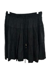 VTG Bohemian Size Large Flare Mini Skirt Black Ruffled Embroidered Gypset