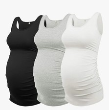 Small Maternity Tank Tops Ribbed Shirred Sleeveless Pregnancy Tops 3 Pc T-18 