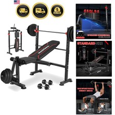Weight Bench Set with Leg Extension Curl Preacher Bench Press Barbell Rack Fo...