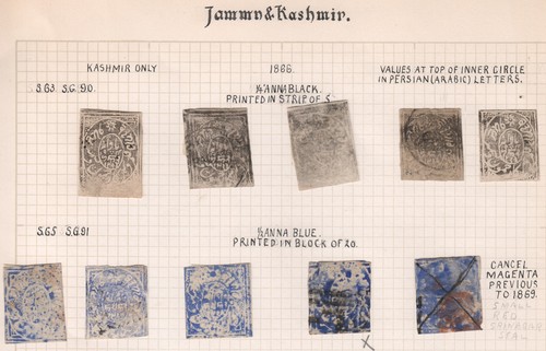 EARLY Jammu and Kashmir India Stamps on 1/2 Page Old Collection Pakistan