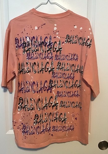 Camiseta Balenciaga Hombre Melocotón Multi Logo Talla Grande