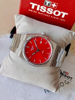Tissot PRX 40mm Red Sunburst Dial Stahl Herrenuhr Swiss Quartz