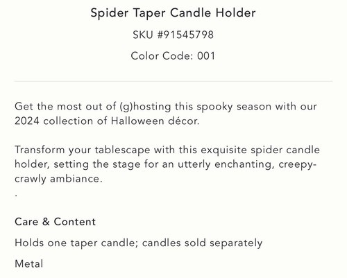 Anthropologie Spider Taper Candle Holder Heavy Duty NEW - Picture 4 of 5