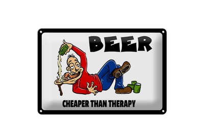 mrdeco Metall Schild 20x30cm Alkohol Beer cheaper than therapy Bier Blechschild