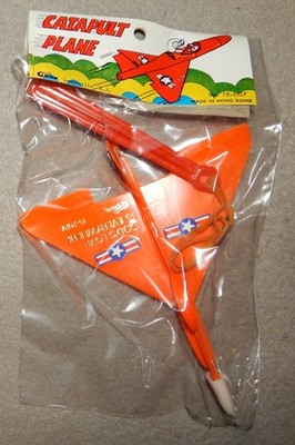 Vintage Orange Catapult Glider Jet Plane with Launcher (5 7/8'' long) new