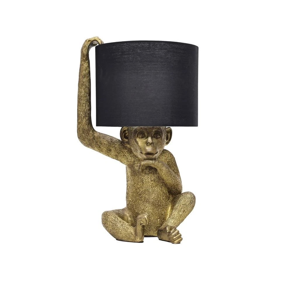 Lámpara de mesa mono dorado y negro luz de noche retro animal luz de dormitorio