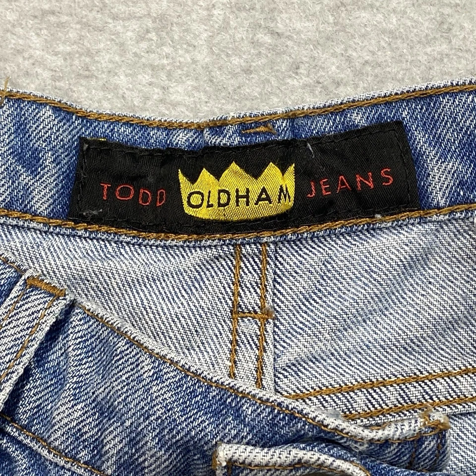 Pantalones de mezclilla acampanados vintage Todd Oldham para mujer 9x32 con logotipo lavado Foto 4 de 4