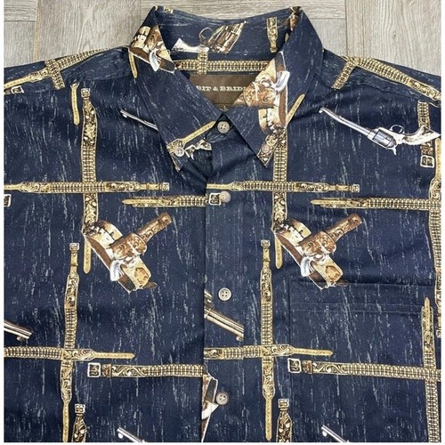 Bit & Bridle Men’s Western Shirt Size L Black Revolver Allover Print Long Sleeve - Picture 3 of 8