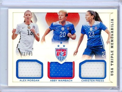 2015 Panini USA ALEX MORGAN ABBY WAMBACH CHRISTEN PRESS Match Worn Jersey 2/49