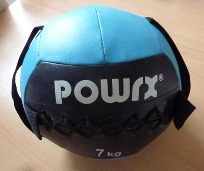POWRX Gewichtsball 7 kg mit Griffen Medizinball Wall Ball Fitness Leder