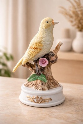 Vintage Porcelain Canary Bird Figurine Music Box - Love Story