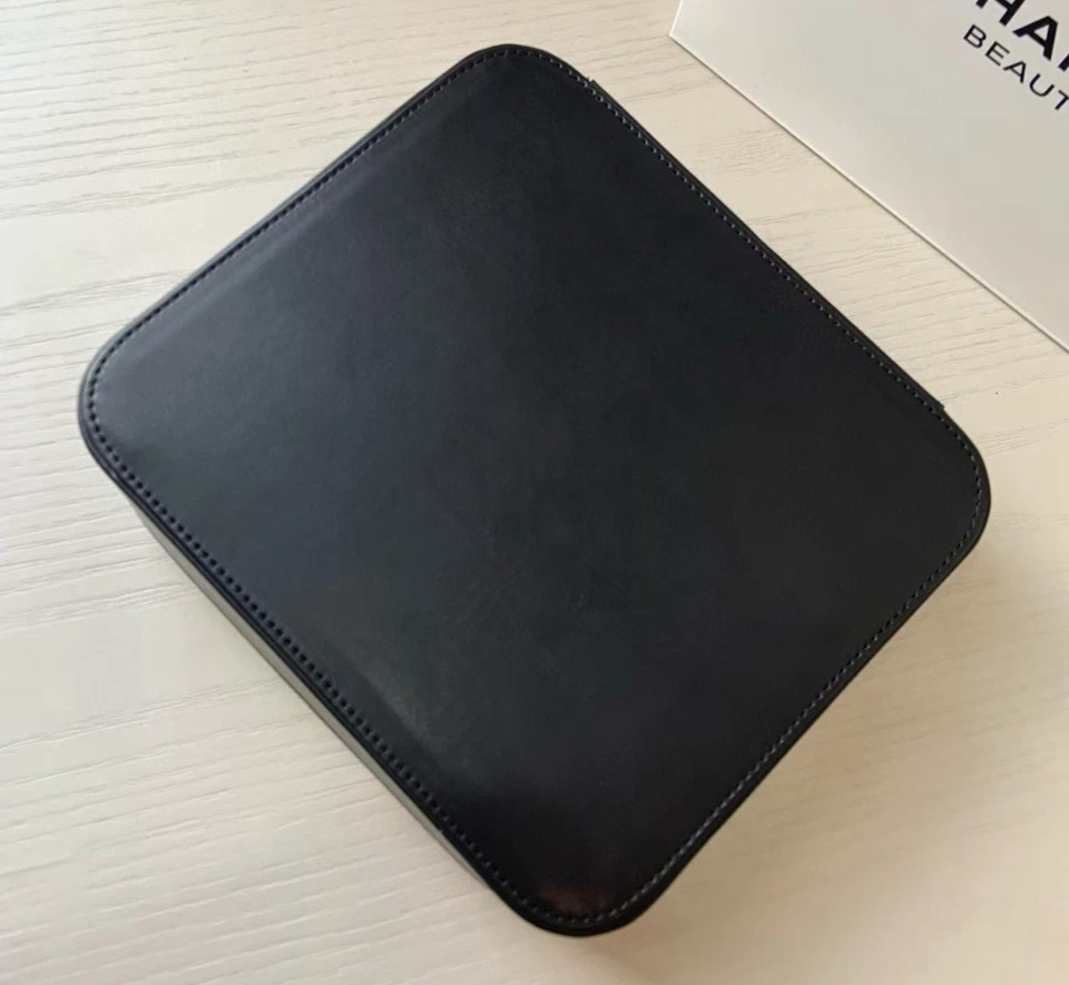 NIB • CHANEL Black Leather (pu) Embossed 3 Compartment Vanity Case • 10”x9”x2” - Image 4 of 4