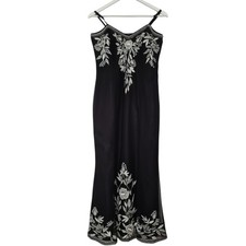 Wallis Black Maxi Dress with Cream Floral Embroidery & Beading – Size 12