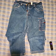 FUBU The Collection Men  s Relaxed Straight Cargo Jeans Blue Medium Wash 38x33