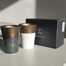 Mino Ware Gilded Pair Cup Set Ceramic Tumbler Made in Japan Gift Boxed New