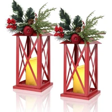 Christmas Decorative Lanterns 2 Pack Outdoor Lantern 13.5" Waterproof Battery...