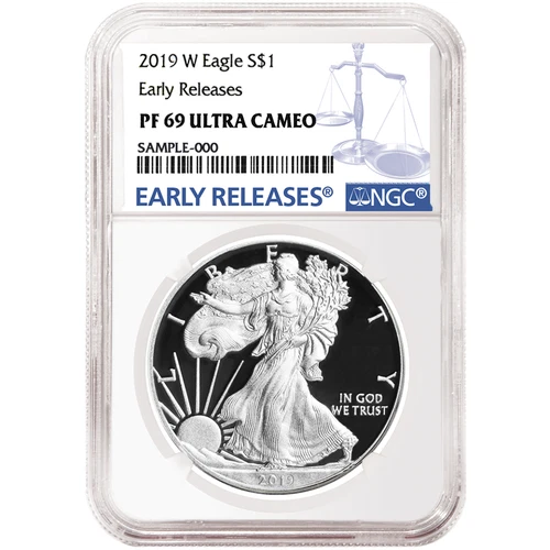 2019-W Proof $1 American Silver Eagle NGC PF69UC Blue ER Label