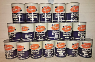 Lot of 18 vintage Thoni’s High Grade Motor Oil Quart Empty Cans with Thoni box