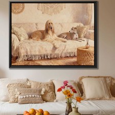 Afghan Hound Whippet Canvas Print Living Room Dog Artwork Oil Painting Decor