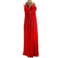 Maxi abito Mac Duggal rosso raso impero con spalline intrecciate