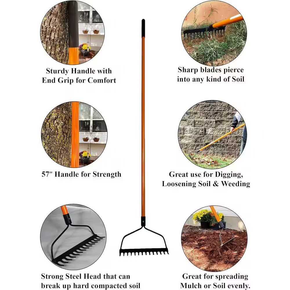 Ashman, 48 In. Handle Length, Bow Rake Fiberglass Rubber Grip Handle, Heavy-Duty