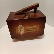 Vintage ESQUIRE SHOE CARE CHEST ~ Wooden Shoe Chest With Accessories