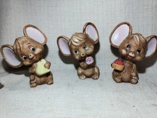 3 Brinns Mouse Basket Of Apples Flower Cheese Figurine 3 3/4" Mice Ceramic Set