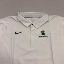 Nike Michigan State Spartans Polo Shirt Men 2XL White Green Spandex Stretch MSU