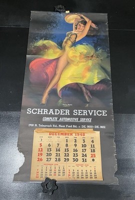 Vintage 1948 Pinup Advertising Calendar Schrader Service Automotive Poster 33 