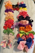 Lot 32 Girls Hair Bows Clip On Multicolor Grossgrain Ribbon Multi Color Fun BOHO
